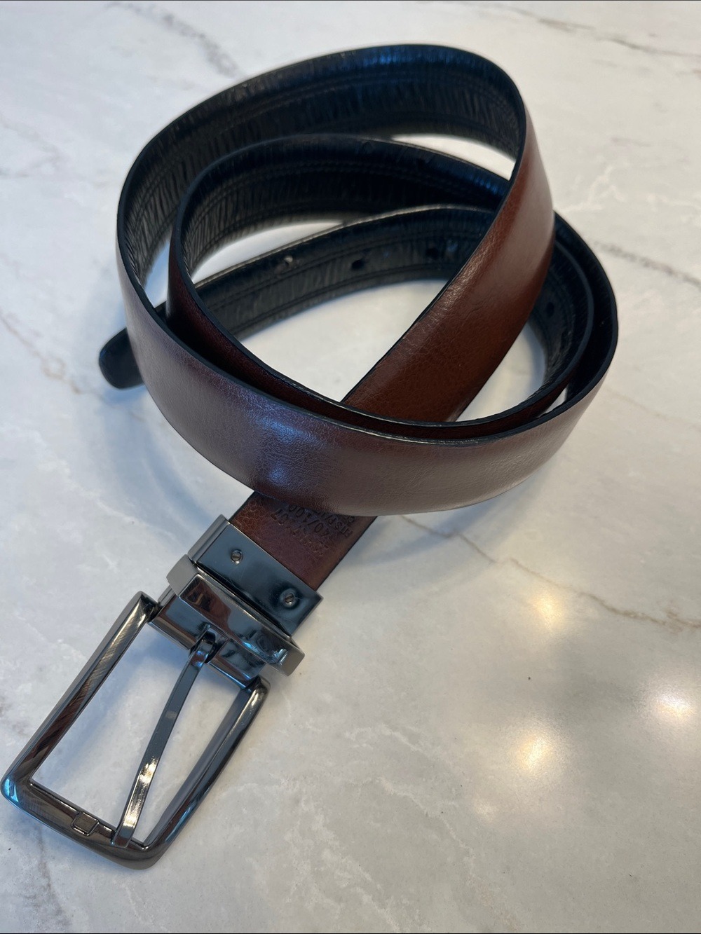Men's Brown Leather Belt with Polished Buckle